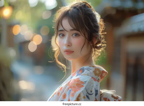Asian Woman in Traditional Japanese Kimono