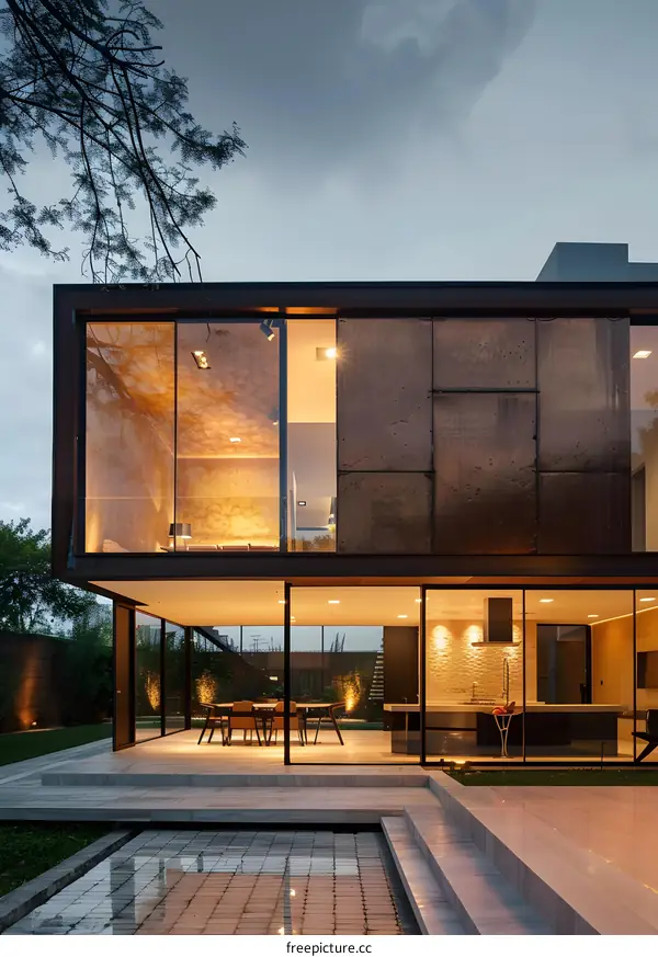 Modern House with Large Windows and Patio
