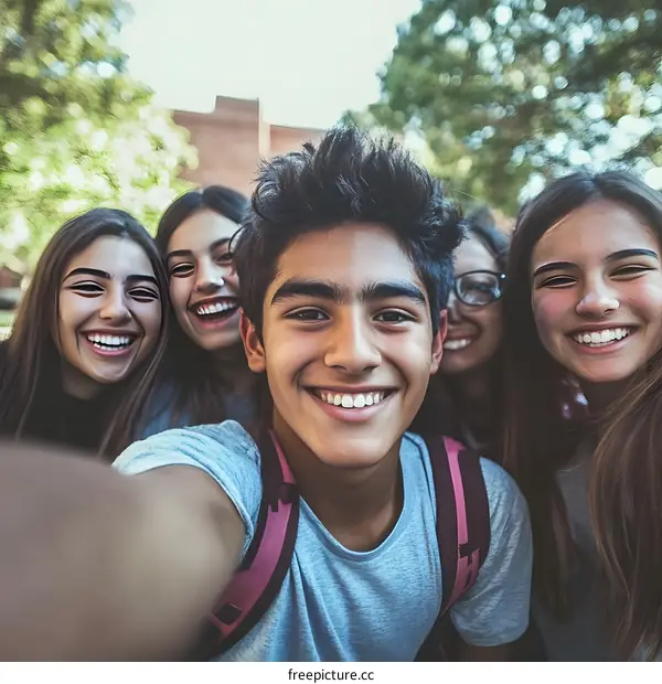 Group of teenagers taking a selfie