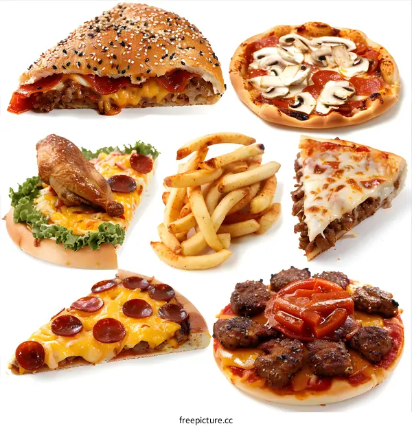 Different Types of Pizza with French Fries