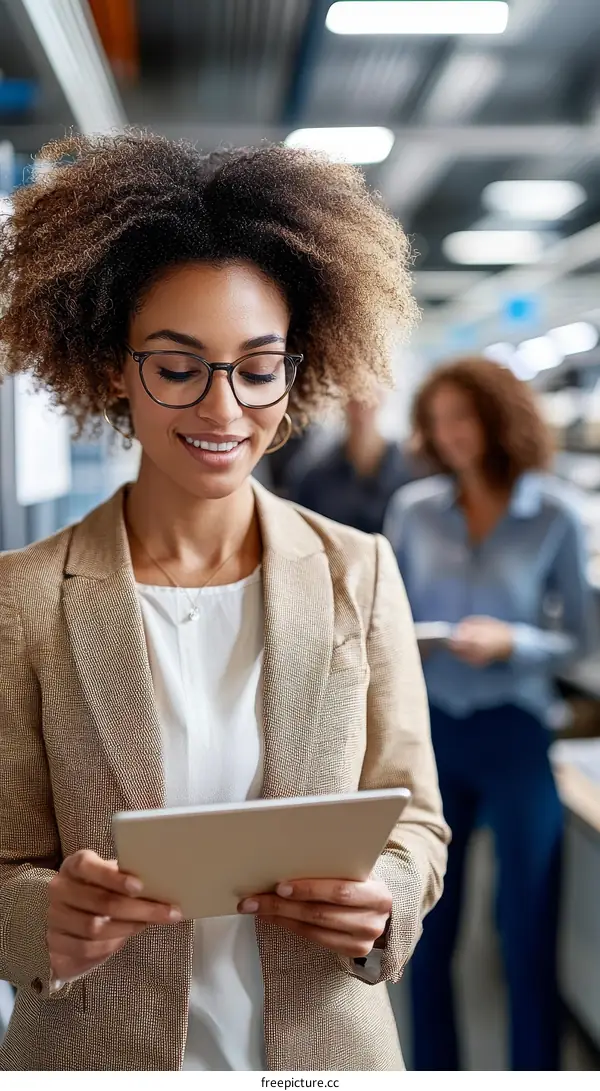 Businesswoman Working on Tablet in Modern Office