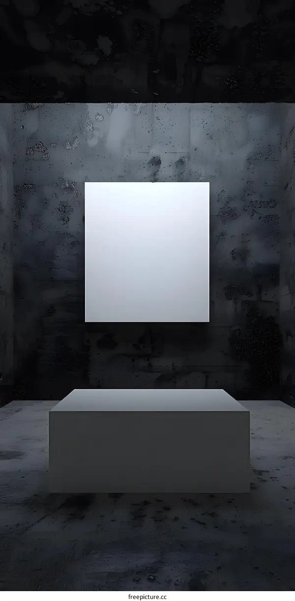 Empty Concrete Room With White Plinth and Rectangle Frame