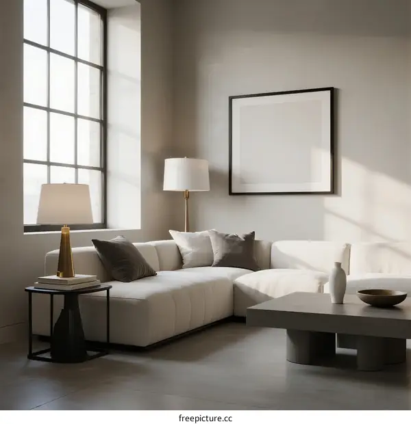 Modern Living Room with Large Window and Minimalist Furniture