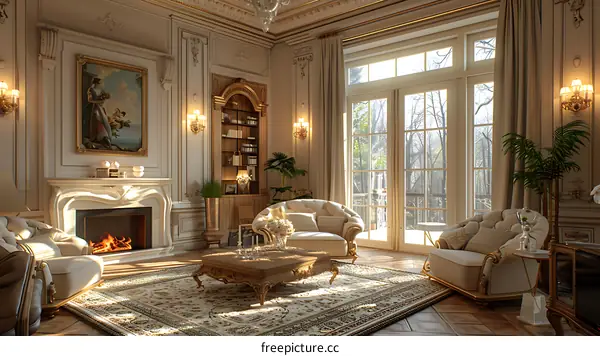 Luxurious living room with fireplace