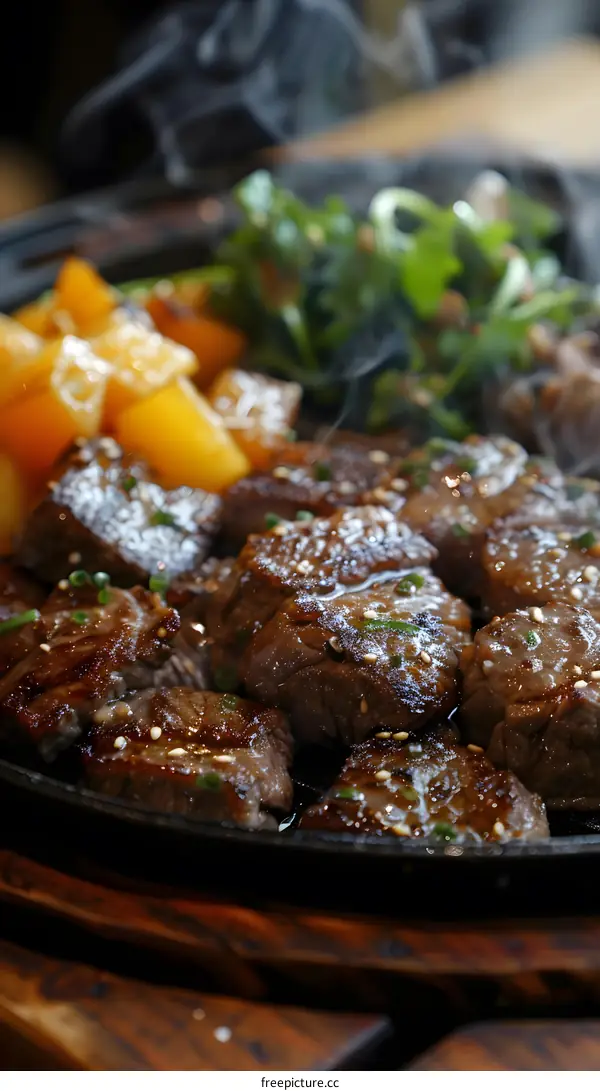 Sizzling Steak with Garnish