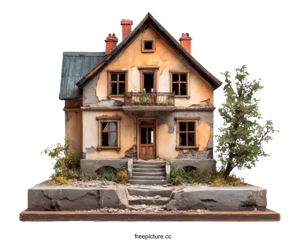 [Transparent Background PNG]Decaying House Miniature Model