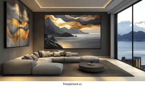Abstract Landscape Artwork in Modern Living Room