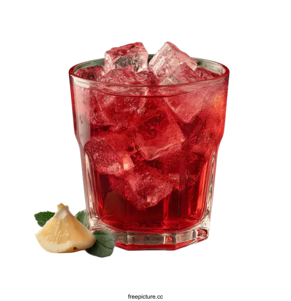 [Transparent Background PNG]Refreshing Red Drink with Ice and Lemon