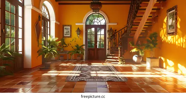 Spanish Colonial Style Interior Design With Yellow Walls