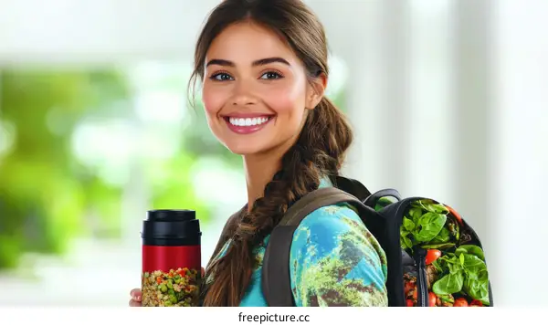 Smiling Young Woman with a Healthy Backpack