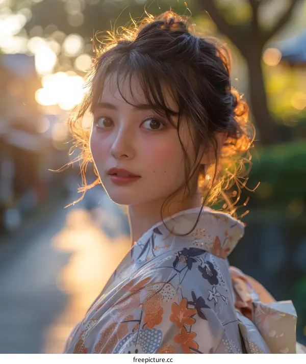 Asian Woman in Traditional Japanese Kimono