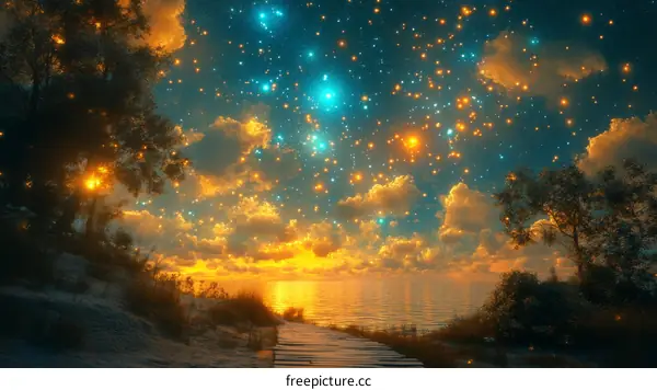 Magical Starry Sunset by the Shore