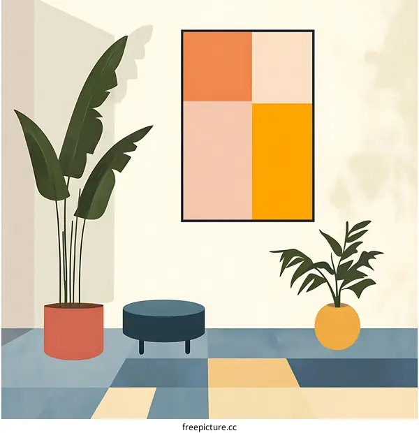 Minimalist Interior Design with Plants and Abstract Art
