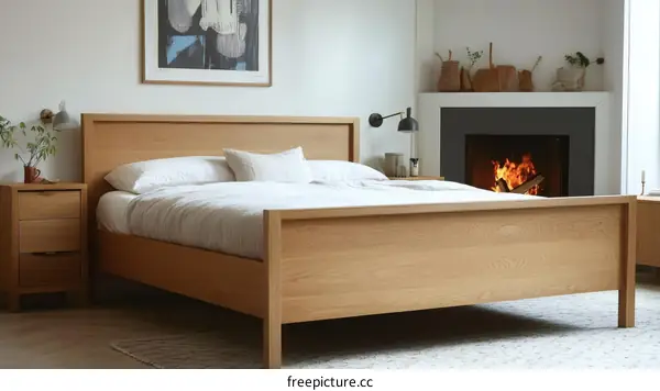 Modern Oak Bedroom Set with Fireplace