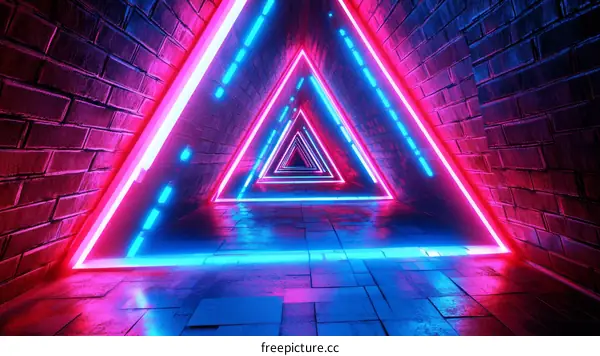 Neon Triangle Tunnel with Brick Walls