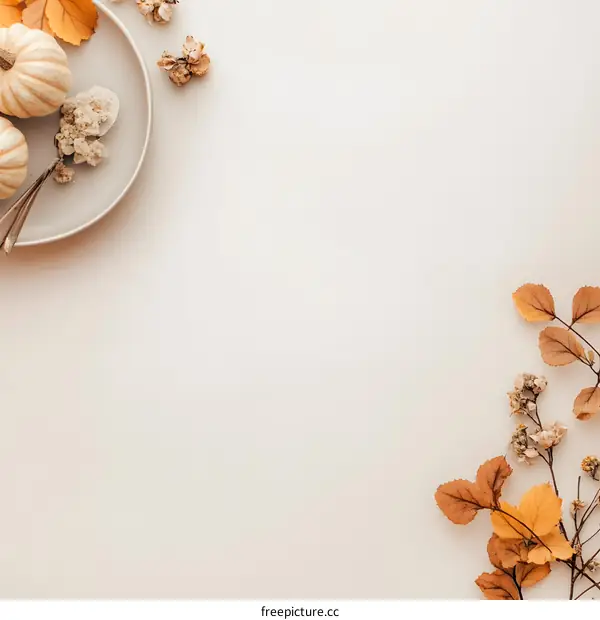 Minimalist Fall Decor with Pumpkins and Dried Leaves