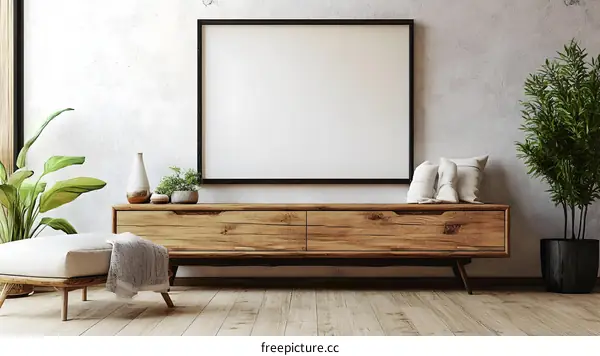 Modern Minimalist Living Room Mockup with Wooden Furniture