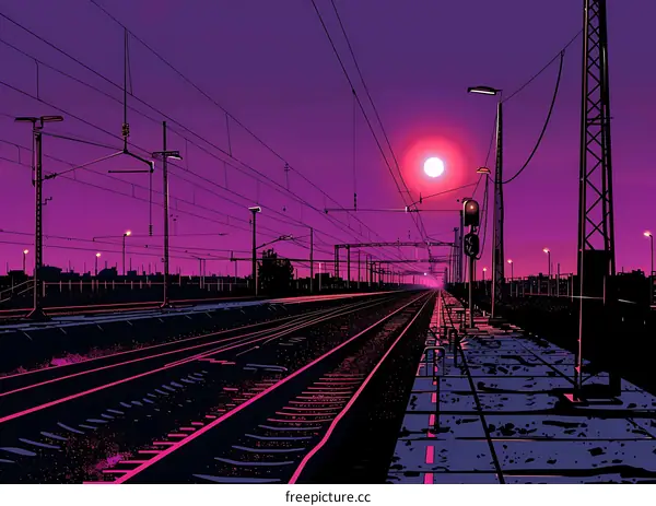 Purple Sunset Train Tracks