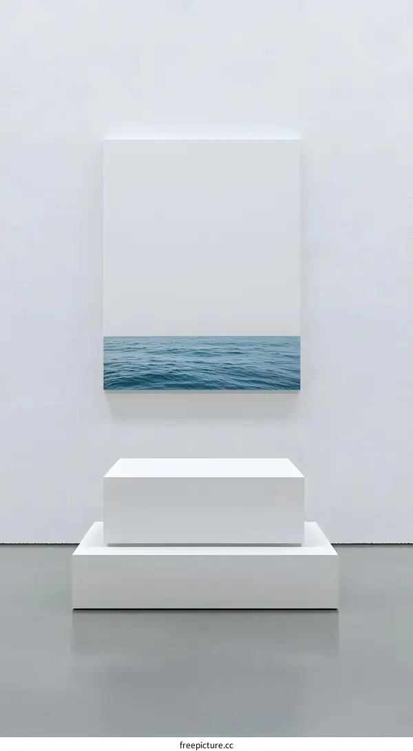 Minimalist White Platform With Ocean Painting