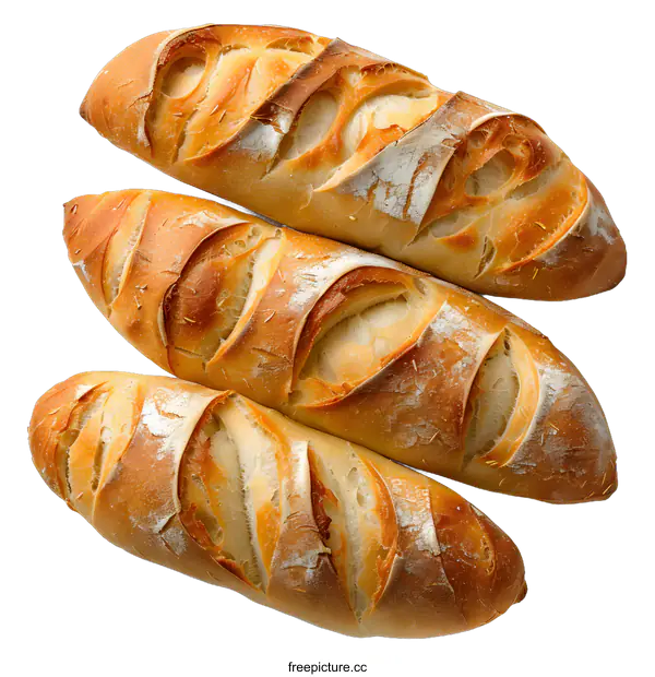 [Transparent Background PNG]Freshly baked bread loaves on white