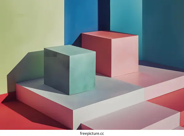 Pastel Colored Cubes and Minimalist Background
