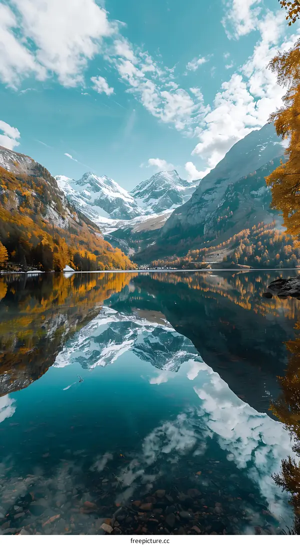 Autumn Leaves Reflecting in a Mountain Lake