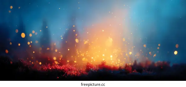 Night Forest Fire Sparks Abstract Background