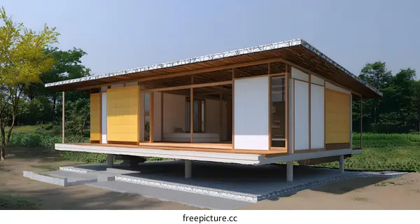 Modern Japanese Style House With Wooden Structure And Large Sliding Doors