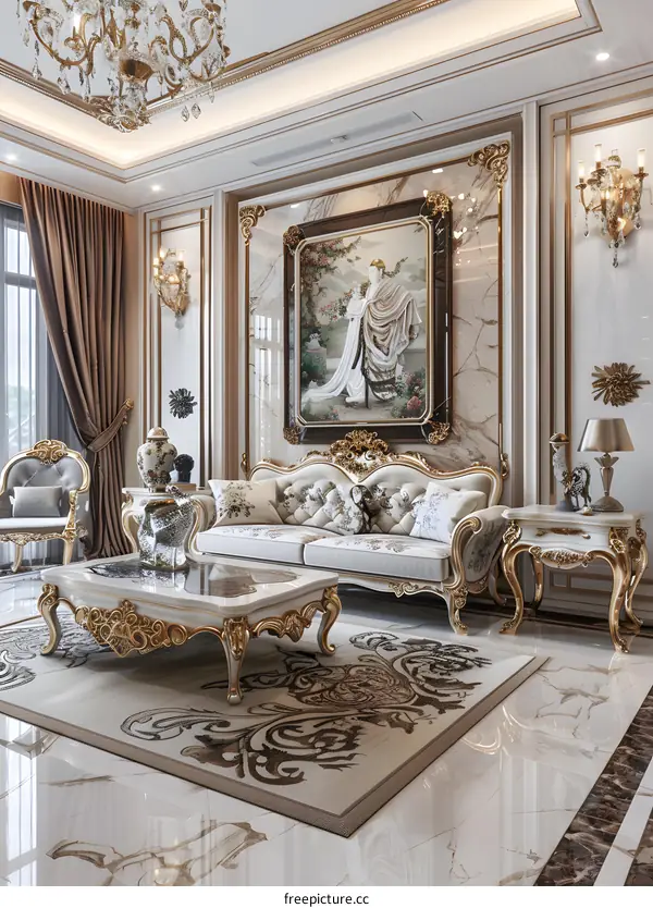 Luxury Living Room Interior Design with Gold Accents