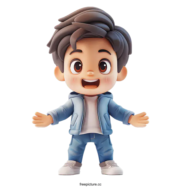 [Transparent Background PNG]Happy Cartoon Boy Standing with Open Arms