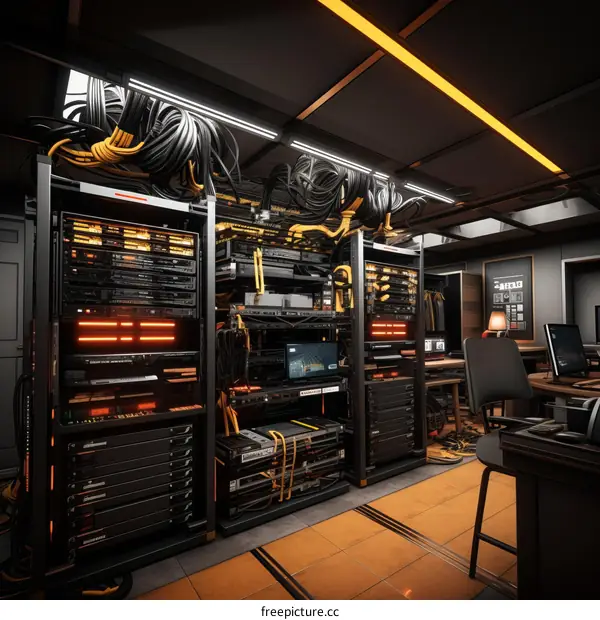 Server room with a desk and chair