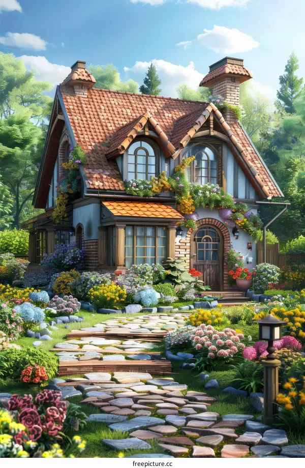 Charming English Cottage with Colorful Garden