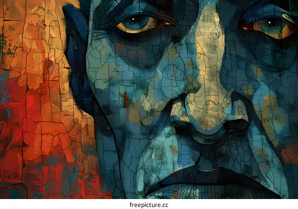 Abstract Portrait of a Man with Cracked Skin