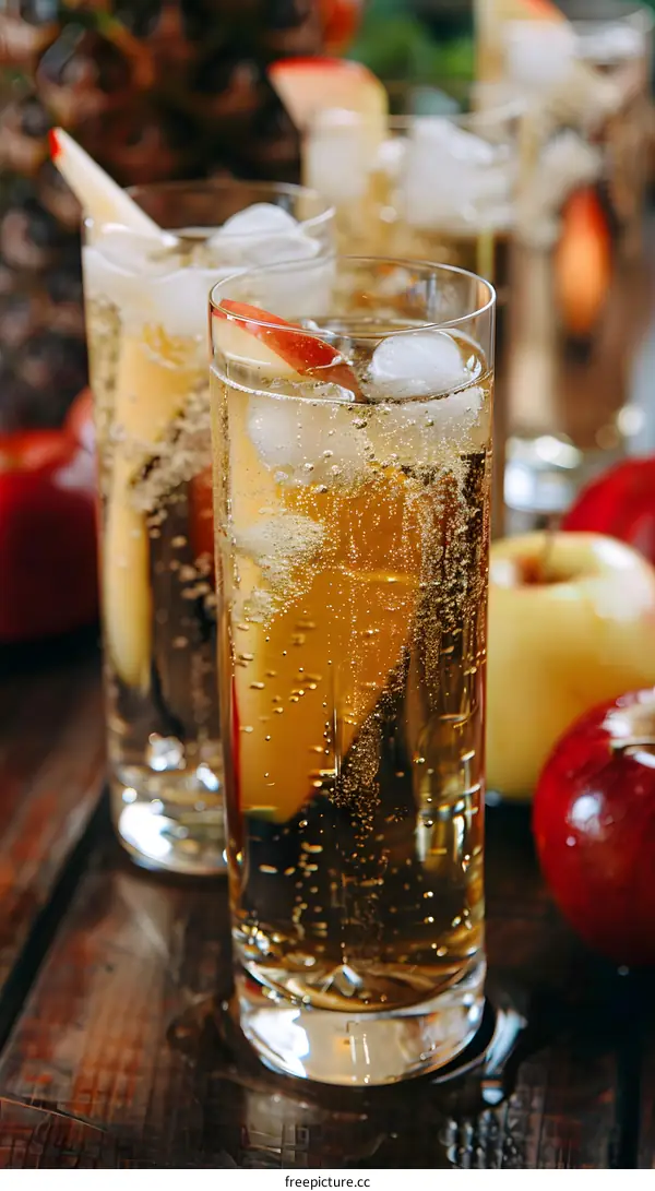 Refreshing Apple Cider Cocktail with Ice and Apple Slices