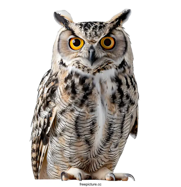 [Transparent Background PNG]Great Horned Owl Portrait on White