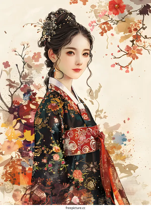 A beautiful Korean woman in traditional dress