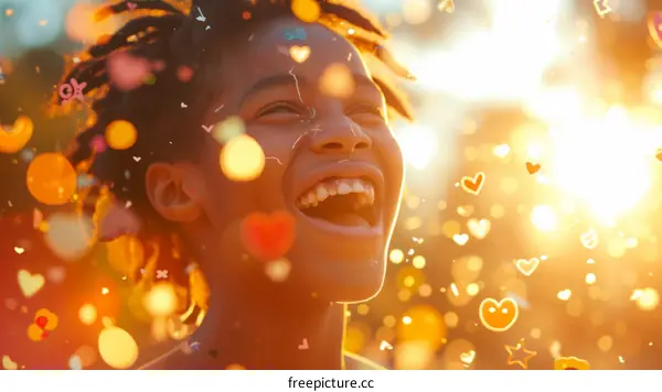 carefree black girl laughing with confetti falling