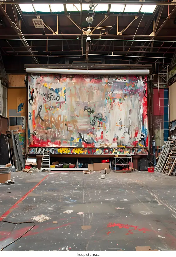 Colorful Abstract Painting in Abandoned Factory Space