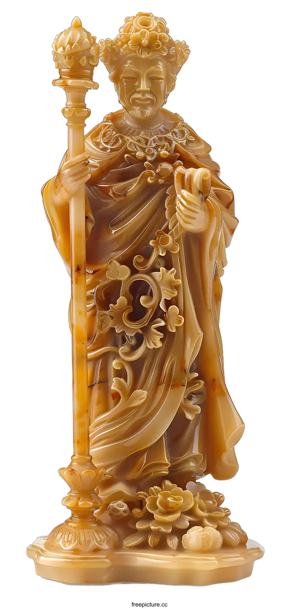 [Transparent Background PNG]A statue of the God of Wealth, made of amber.