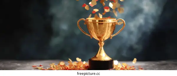 Golden Trophy with Confetti Celebration