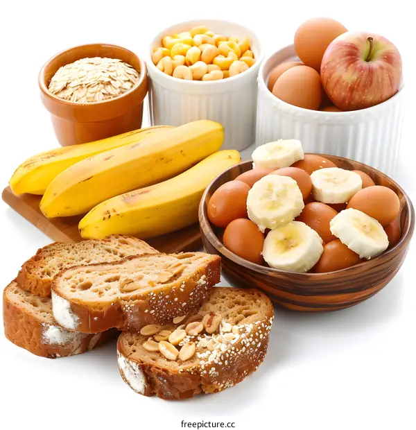 Healthy Breakfast Food Ingredients on White Background