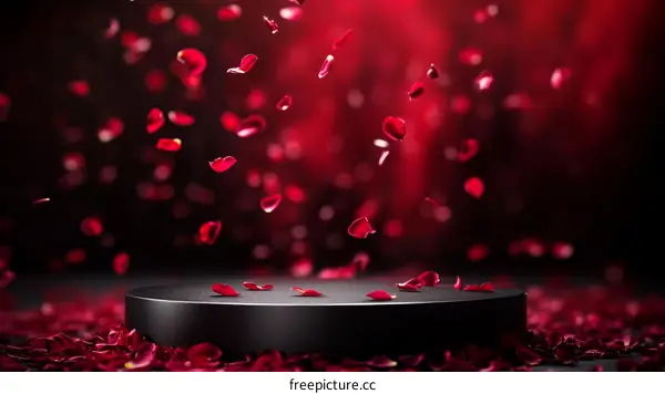 Rose Petals Falling on Black Podium