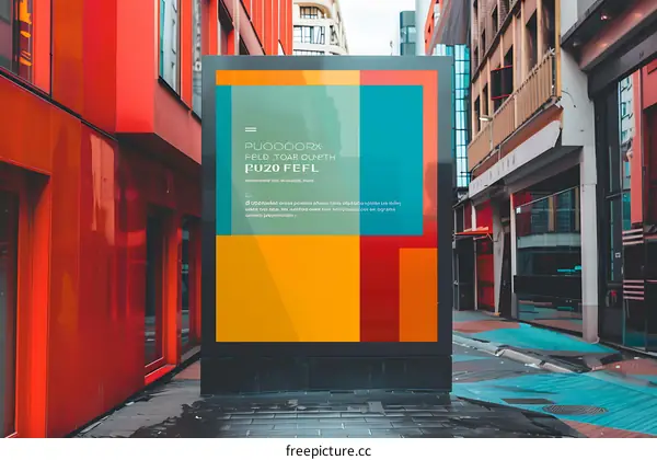 Colorful Abstract Geometric Pattern Billboard in City