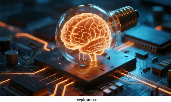 Brain in Lightbulb on Circuit Board: AI Innovation Concept
