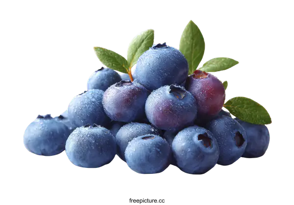 [Transparent Background PNG]Close Up Fresh Blueberries with Dewdrops
