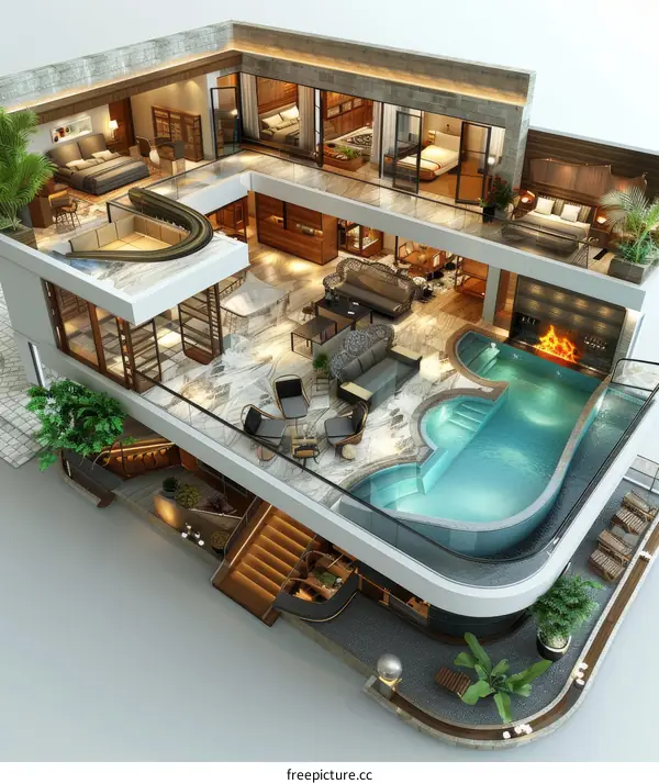 Luxury Multi-level House Plan with Indoor Pool