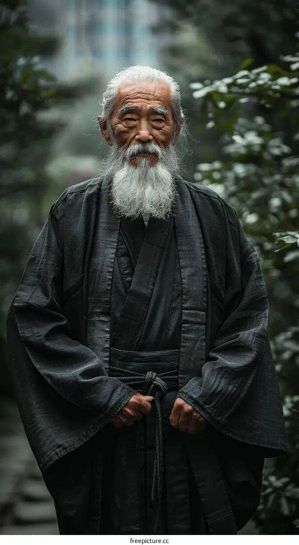 Elderly Japanese Man in Traditional Kimono