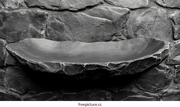 Abstract Stone Shelf Display Against Stone Wall