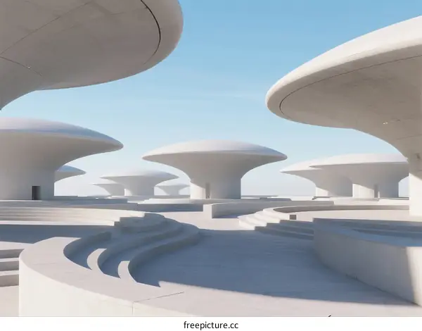 Futuristic Circular Concrete Structures with Curved Roofs