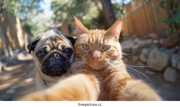 Ginger Cat and Pug Selfie: Best Friends Forever